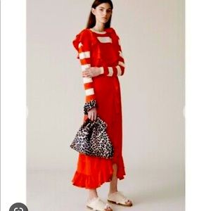 GANNI Clark Ruffle Crepe Dress Big Apple Red Sz S